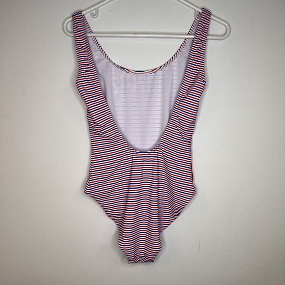 Onia Anthropologie Kelly Hibiscus Floral Striped One Piece Bathing Suit large - Picture 2 of 5